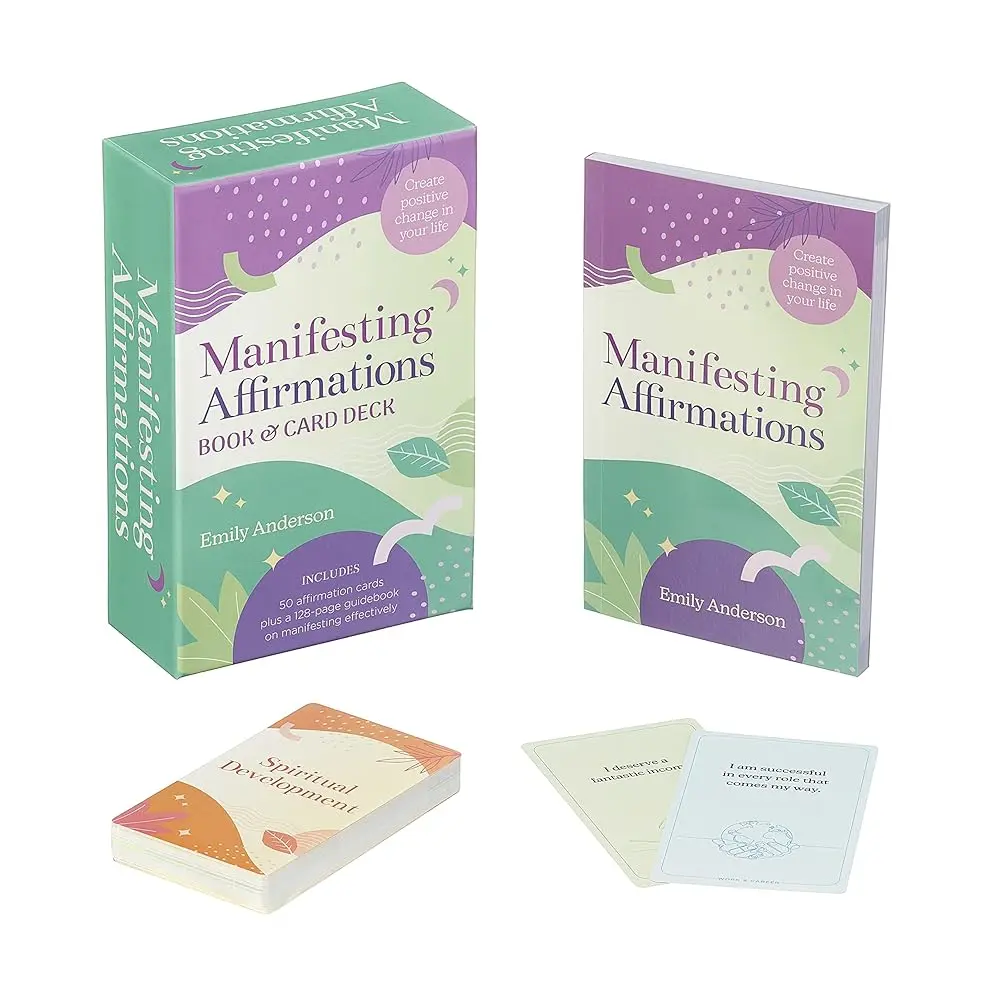 Sirius Inspiration Manifestation Affirmations Book & Card Deck Kit - Spiritual Practical Set for Adults 18+, 50 Affirmation Cards, 128-Page Law of Attraction Practice Guidebook for Positive Change, 128-Page Guidebook