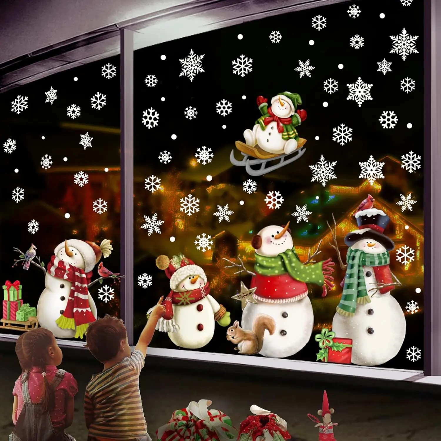 Christmas Snowflake Stickers,Snowman Window ,Window Stickers for Windows Glass,Winter Window Cling,Christmas Decorations Holiday,Christmas Window Clings (Snowman)