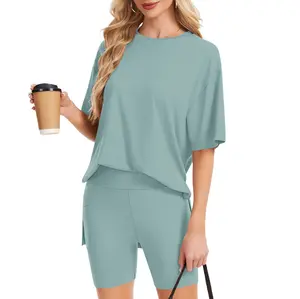 AUSELILY Cloud Soft 2 Piece Sets for Women Crew Neck Short Sleeve Top and Slim Fit Pants Lounge Casual Home Outfit