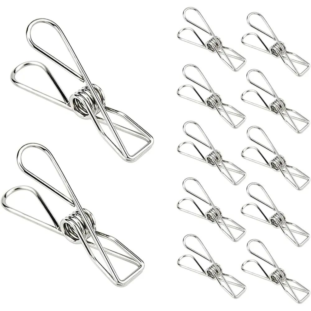 Stainless Steel Heavy-Duty Laundry Pegs 50-Pack (2.1 * 0.5 Inches) - Rust-Proof, Smooth Finish Clips with 12 Months Durability for Outdoor Clothesline, Room Decoration, Snack Bag Sealing; Ideal for Home Organizing