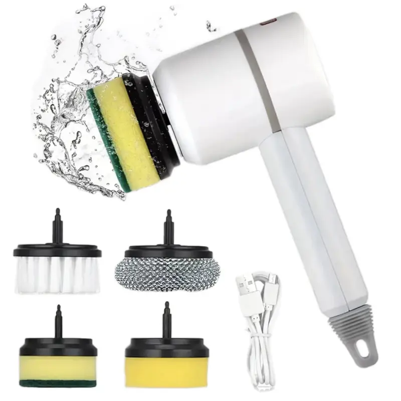 Electric Dish Scrubber with 4 Interchangeable Brushes & Corded Design for Efficient Cleaning