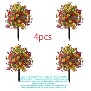 4 Packs Artificial Garden Stakes, Realistic Flower Petals, UV-Resistant, Durable Synthetic Flowers, Low-Maintenance Outdoor Decoration