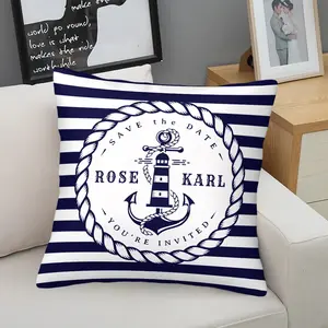 ⚓ Nautical Anchor & Lighthouse Print Throw Pillow, Soft Plush Cushion, Coastal Striped Accent Pillow for Living Room Couch & Sofa, Elevate Your Coastal Home Decor with Timeless Nautical Style