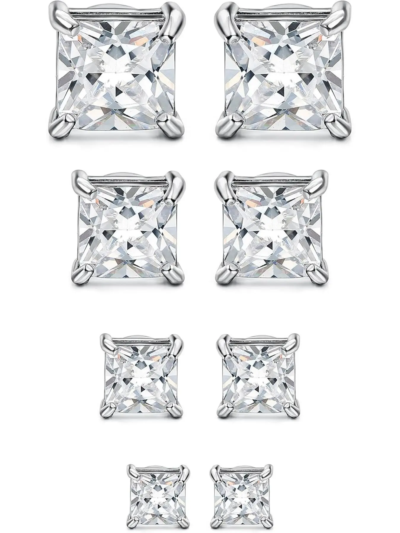 Magnetic Earrings for Men & Women, Silver Color Square Cubic Zirconia Studs, Hypoallergenic CZ Earrings, Non-Piercing Hypoallergenic Design, Stud Earring Jewelry, Magnetic Earrings Set, High Quality Earrings