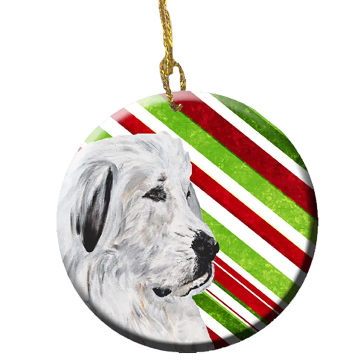Great Pyrenees Candy Cane Christmas Ceramic Ornament