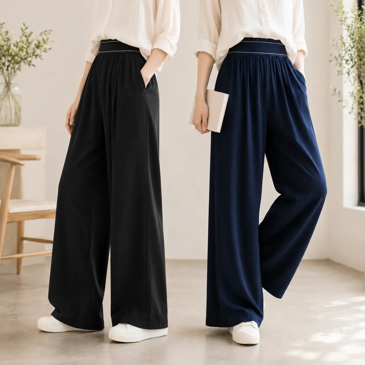 Women's wide leg yoga style women's wide leg pants yoga front fold loose elastic waist sports straight pocket soft black casual women's sportswear women's sportswear shirt basic slim fit daily wear lightweight summer wear