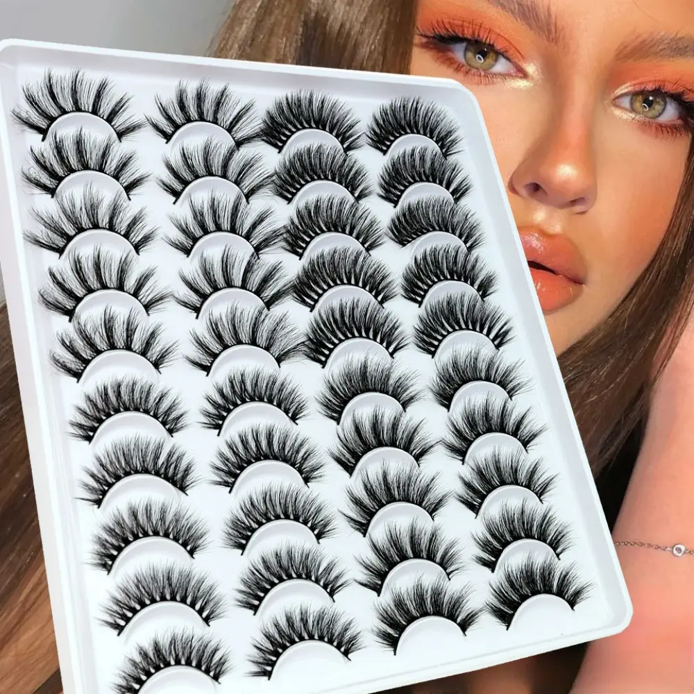 20 pairs of 3D fake eyelashes, False Eyelashes Set, Volumized False Eyelashes, natural cat eyes, dramatic thick Volume Lashes, eyelash extensions, makeup, Cosmetic Eyelashes