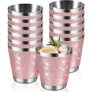 12 Pack Rose Red Stainless Steel Shot Glasses 1oz Bling  Glasses Glitter Shot Glasses Metal Shot Glasses Set Of 12 Bachelorette Party Supplies For Bride Wedding  Women Birthday (1.5 Inch)
