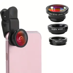 3 in 1 Phone Camera Lens Kit, Mobile Lens, 180 Degree Fisheye Lens & 120 Degree Wide-Angle Lens & Macro Lens, Phone Accessories for iPhone Samsung Android Photography accessory