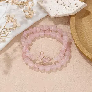 Attraction dainty Bracelet Natural Rose Quartz Bracelets with Beaded Round Stones & Butterfly Charm, Believed to Attract Romance, Protect Love & Bring Positive Energy, Aesthetic Crystal Jewelry  for Women  stackable  Christmas  men party gift healing