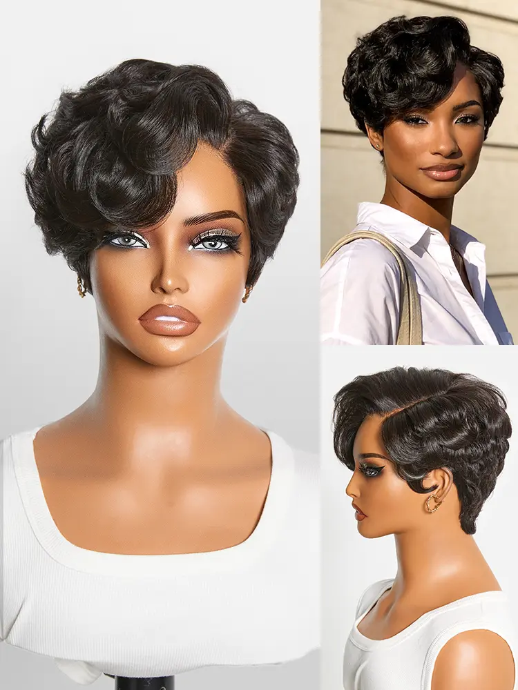【LIVE】Beginner Friendly Natural Black Lightweight Roll Curl Glueless Minimalist HD Lace Short Pixie Cut Wig Pre Cut Lace