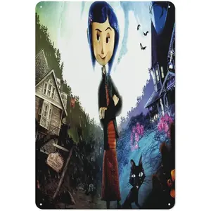 Coraline-wallpaper-12x8 Inch Anime Poster Iron Sheet Hanging Painting Cartoon Character Manga HD Print Wall Poster Art, style