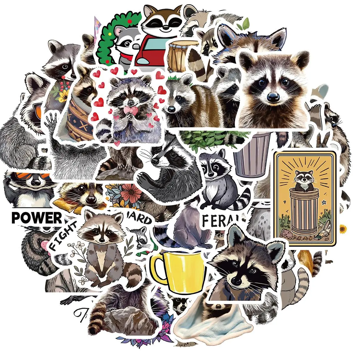 Cartoon Raccoon Pattern Sticker, 50pcs/set Cute Sticker, Waterproof Sticker, Aesthetic Vinyl Sticker, Skateboard Sticker for Teens Girls Kids, Decor, Scrapbook Stickers