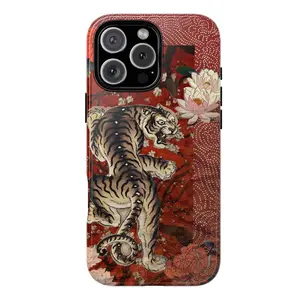 Japanese Ukiyo-e Tiger Phone Case, Vintage Art Tiger Floral Cover for iPhone