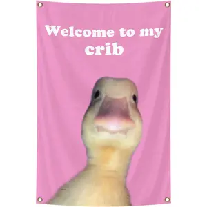 Welcome to My Crib Funny Flags Duck 2x3 Feet Bedroom Wall Art Tapestry for Family Dormitory Living Room With Four Brass Buckle Holes (YELLOW)