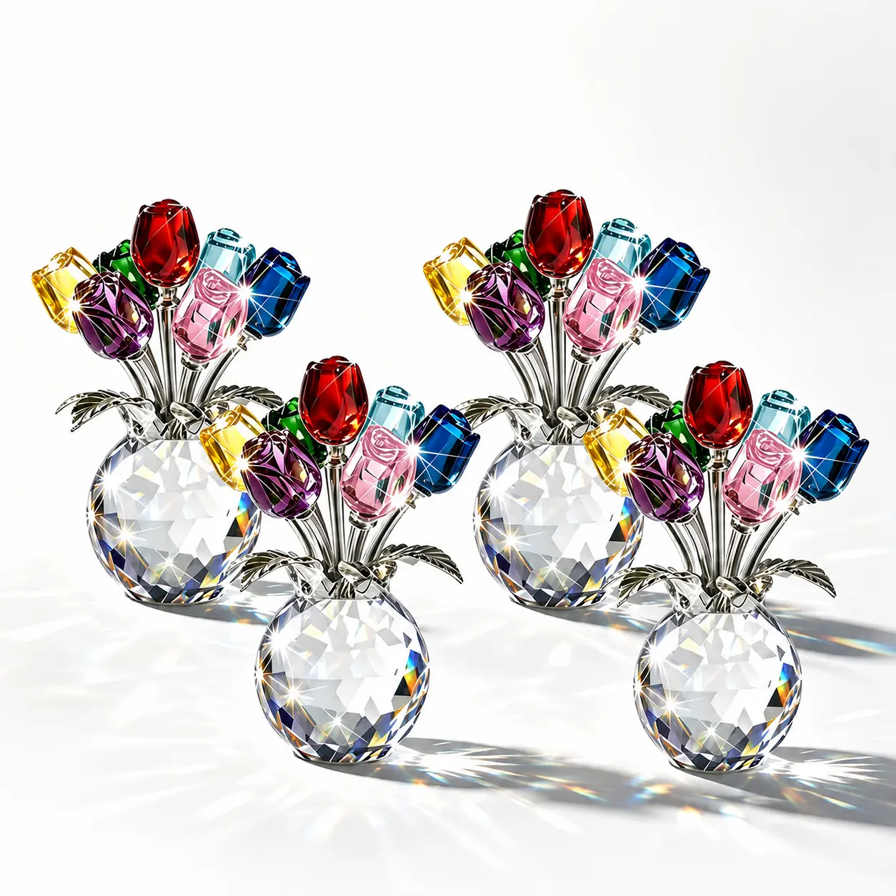 Handmade K9 Crystal Rose Flower Ornament, Artificial Forever Roses Bouquet Statue, Decorative Faux Rose Flowers for Home Living Room Bedroom Office Decor, Creative Rose Figurine Room Decor Gift for Women