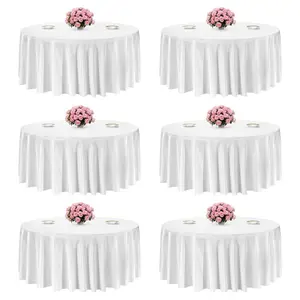 VEVOR White Round Tablecloths 6 Pack, 132 Inches in Diameter, Stain- Wrinkle- Resistant, Machine Washable Table Clothes, Polyester Fabric Table Covers for Wedding, Party, Banquet, Formal Events