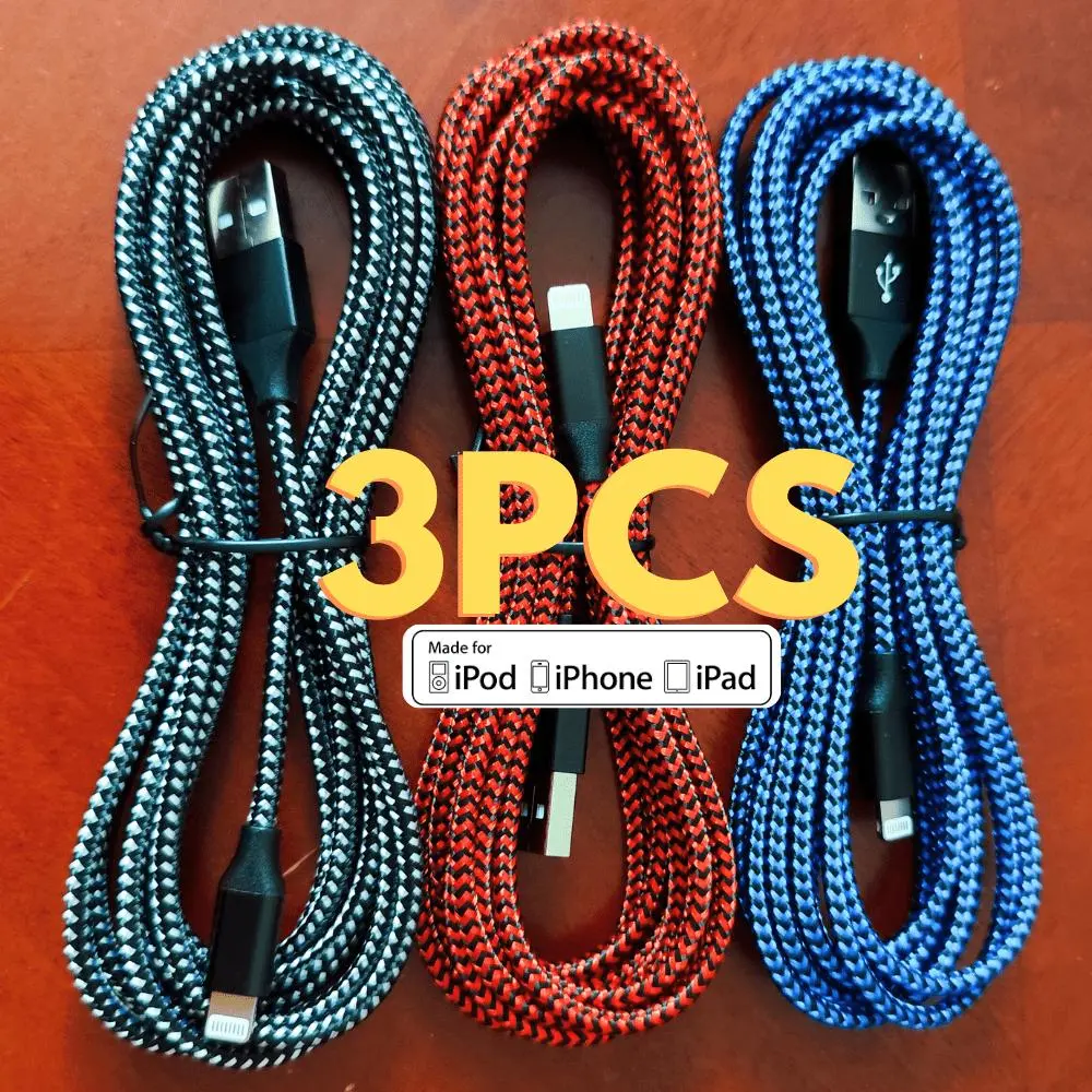 FastFish 3PCS MFI Certified 10FT Lightning Cable Heavy Duty USB Fast Charging Data For iPhone 14 Pro/13 mini/13/12/11 Pro MAX/XR/XS/8/7/Plus/6S/SE/For iPad