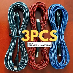 FastFish 3PCS MFI Certified 10FT Lightning Cable Heavy Duty USB Fast Charging Data For iPhone 14 Pro/13 mini/13/12/11 Pro MAX/XR/XS/8/7/Plus/6S/SE/For iPad