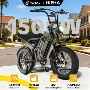 【HiEHA】2026 All-Terrain Electric Bike – 1500W, 48V 15.6Ah Removable Battery,34MPH, 40–70 Mile Range, Fat Tires, Dual Suspension, Wide Tires, Color Display, Turn Signals & Brake Light