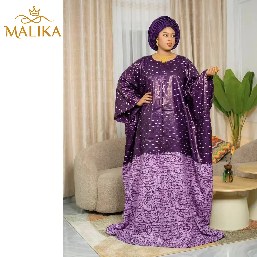 Purple First Quality Print Bazin Riche Boubou African Traditional Wedding Dress Origianl Perfumed Dashiki Basin Rich Dresses Maxi Long Sleeve