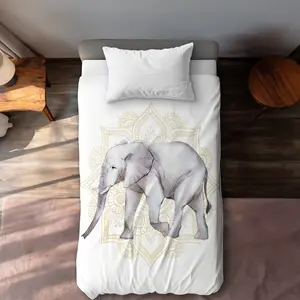 360 Stand African Wildlife Elephant Mandala Print Duvet Cover - Twin Extra Long Size, Beige, Breathable Microfiber Face Fabric, Home Decor Bedding Linen, African Duvet Cover, Themed Duvet Covers