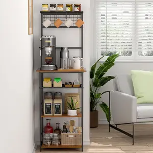 Coffee Bar Station 5 Tier with 4 S-Shaped Hooks - Farmhouse Corner Coffee Bar Cabinet for Small Spaces, 13.43"D x 18.93"W x 53.31"H