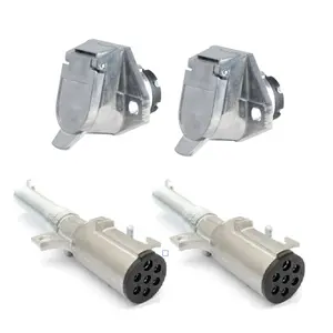 TORQUE 2 PCS of 7-Way Round Wiring Harness Kit, Vehicle-Side Socket and Trailer-Side Plug with Spring Guard, 7 Pin Connector Set for RV Semi Truck Trailer
