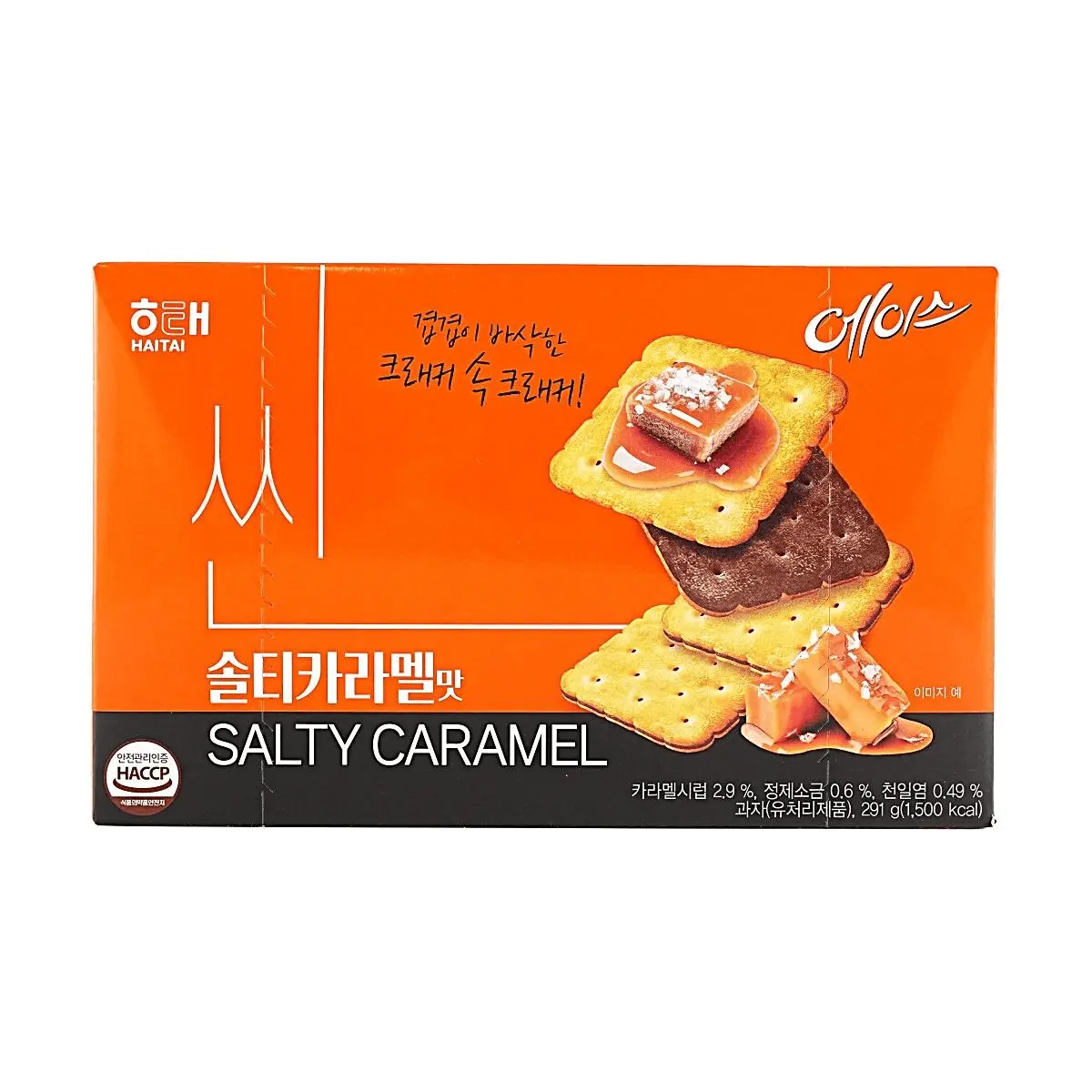 HAITAI ACE Korean Salted Caramel Thin Crispy Soda Crackers 121g - Sweet & Salty Snack for Tea Time & Parties