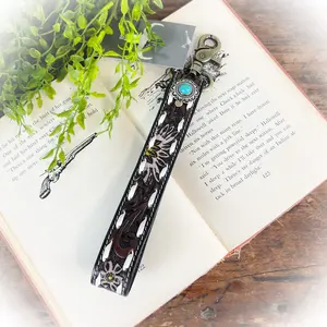Western Daisy Tooled Leather Keychain