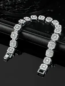 Square zircon sparkling bracelet, tennis bracelet, cuban chain bracelet, hip-hop luxurious and fashionable buckle bracelet, suitable for daily wear, vacation and dating occasions, and also a surprising and exquisite small gift.