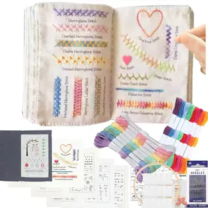 Embroidery Stitch Book For Beginners, DIY Sewing Book Stitch books, Creative Embroidery Sewing Book, Stitches Books with Pattern, Embroidery Kit, Includes 16 Colors Thread and Stitch Frame