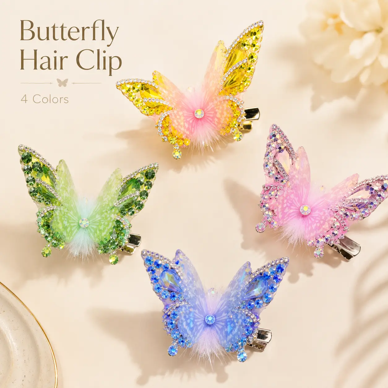 Moving Butterfly Hair Clips for Girls & Women, Cute Princess Aesthetic Duckbill Hair Barrette Accessories