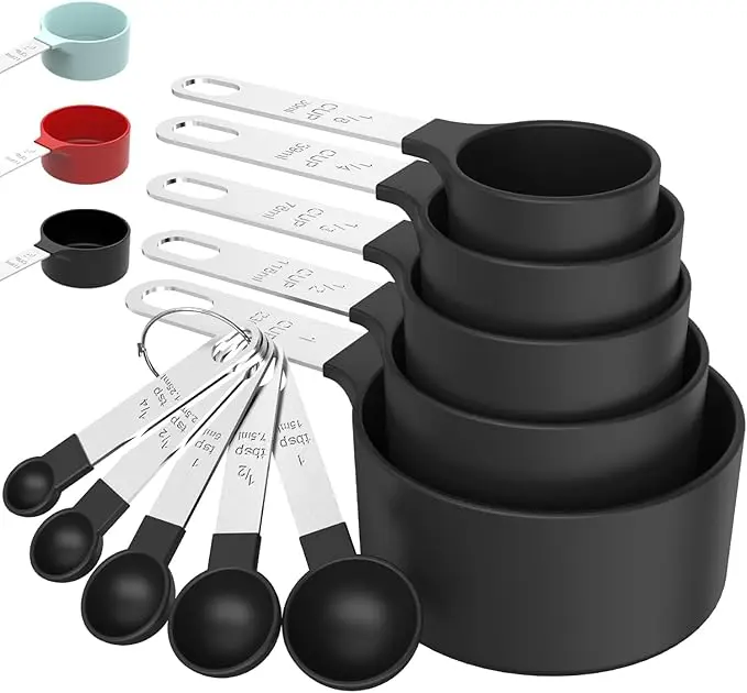 Measuring Cups & Spoons Set - Stackable Cups & Spoons with Stainless Steel Handle, Kitchen Gadgets for Cooking & Baking (Black) Utensils Measure Kitchenware