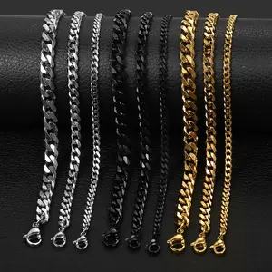 Men's Necklace Stainless Steel Cuban Link Chain Black Gold Color Necklaces For Men Women 18-24" Hip Hop Jewelry