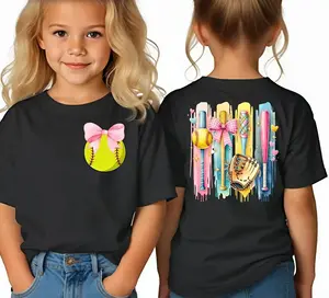 Girls Softball T-Shirt, Girly Bow Softball Bats Glove Shirt, Gift For Her, Trending Shirt, Y2K Clothing, Youth Clothing