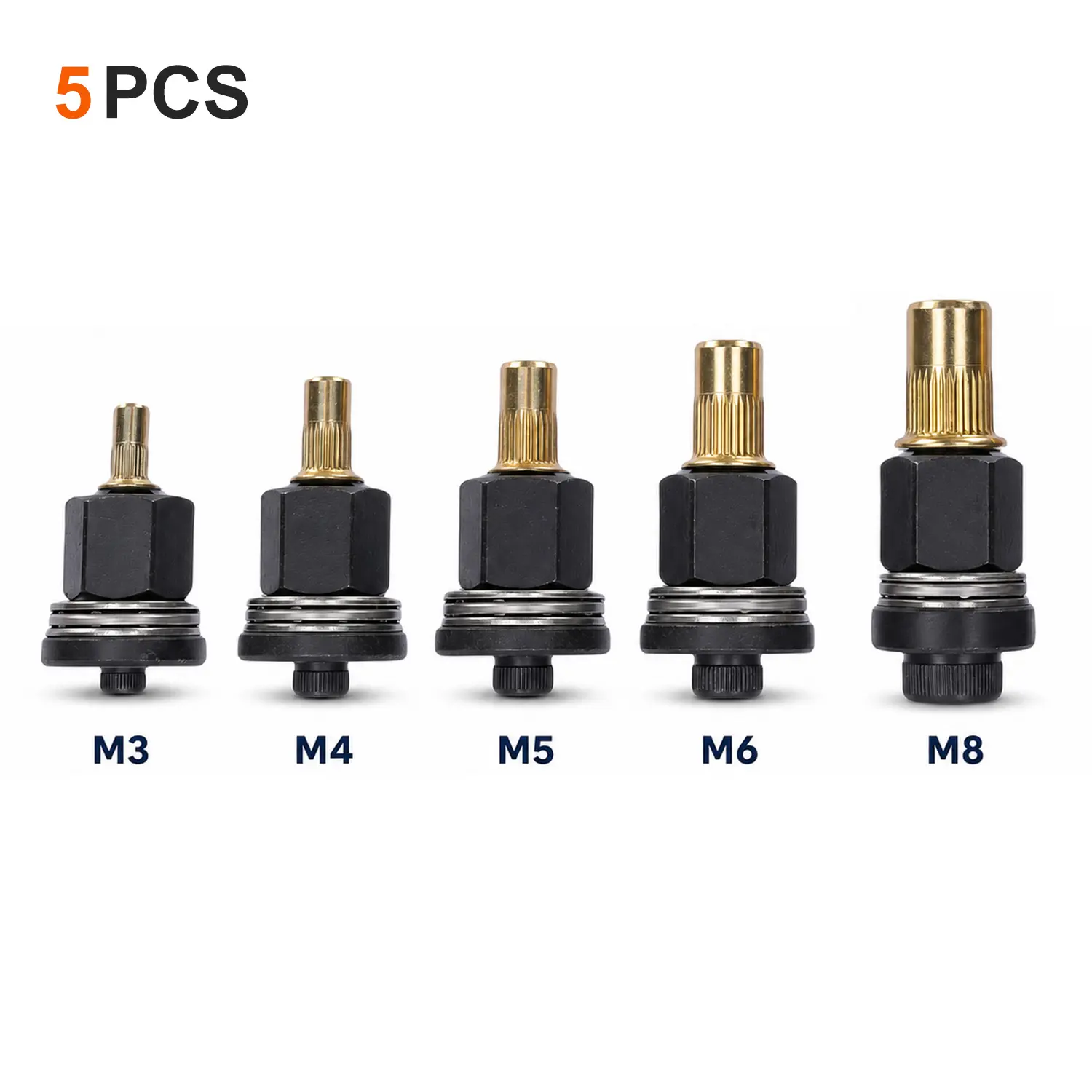 5PCS Rivet Nut Tool Mandrels Set, M3 M4 M5 M6 M8 Threaded Insert Mandrels, Carbon Steel Replacement Accessories for Manual Rivnut Tool, Sheet Metal Automotive Repair Fastening