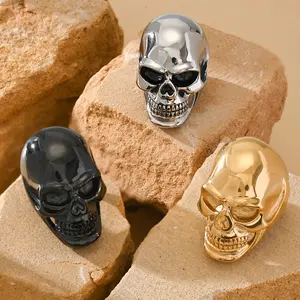 Men's Smooth Skull-Shaped Stainless Steel Dual Metal Ring, Gothic Skeleton Skull Graphic Accessory, Hip-Hop Streetwear Party Jewelry, Father's Day Gift, Dual Rings,summerwins