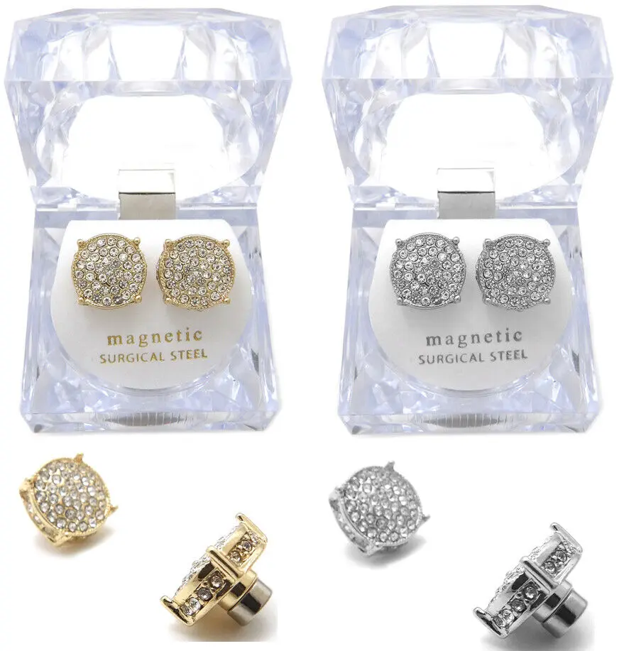 MaxBling81 Magnetic Iced Cubic Zirconia Magnet Earrings, High Quality Hip-Hop Inspired Fashionable Jewelry, Unisex Appeal Rapper's Bling Round Simulated Diamond Earrings for Men and Women, Ear Studs, High Quality Earrings