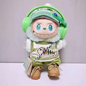 6 PCS Clothes Set Outfit For 17cm Labubu Doll – Fashion Hat, Sweater, Headphones, Shoes & bag Accessories (Labubu Not Included)
