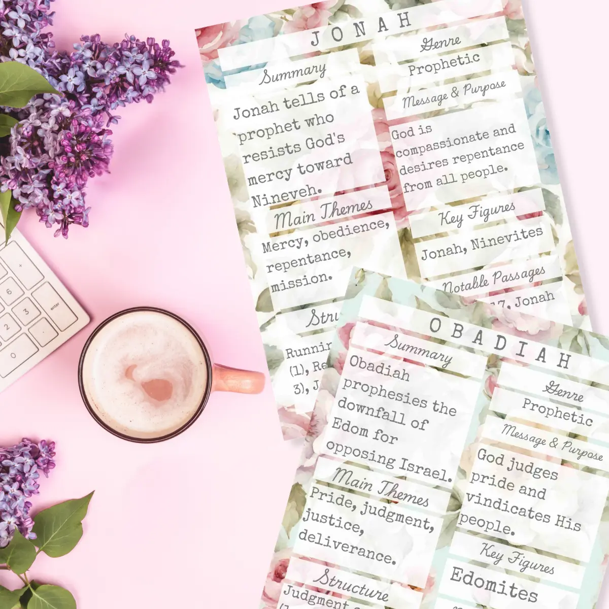66 Books of the Bible Summary Tip-In Sheets (Printed) | Rose Tea Garden Collection | Aesthetic Bible Study Inserts