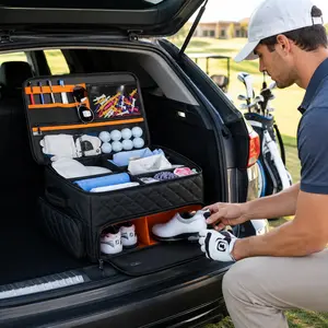 Golf Trunk Organizer Waterproof 2 Layer Storage Bag with Shoe Compartments for Golf Gear