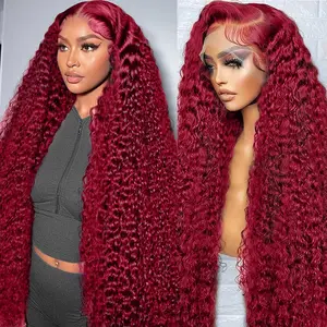 Burgundy Wig Human Hair 99j Burgundy 13x6 99j Deep Wave Lace Front Wigs Human Hair Pre Plucked HD Transparent Lace Frontal Wigs for Black Women Red Colored Wig