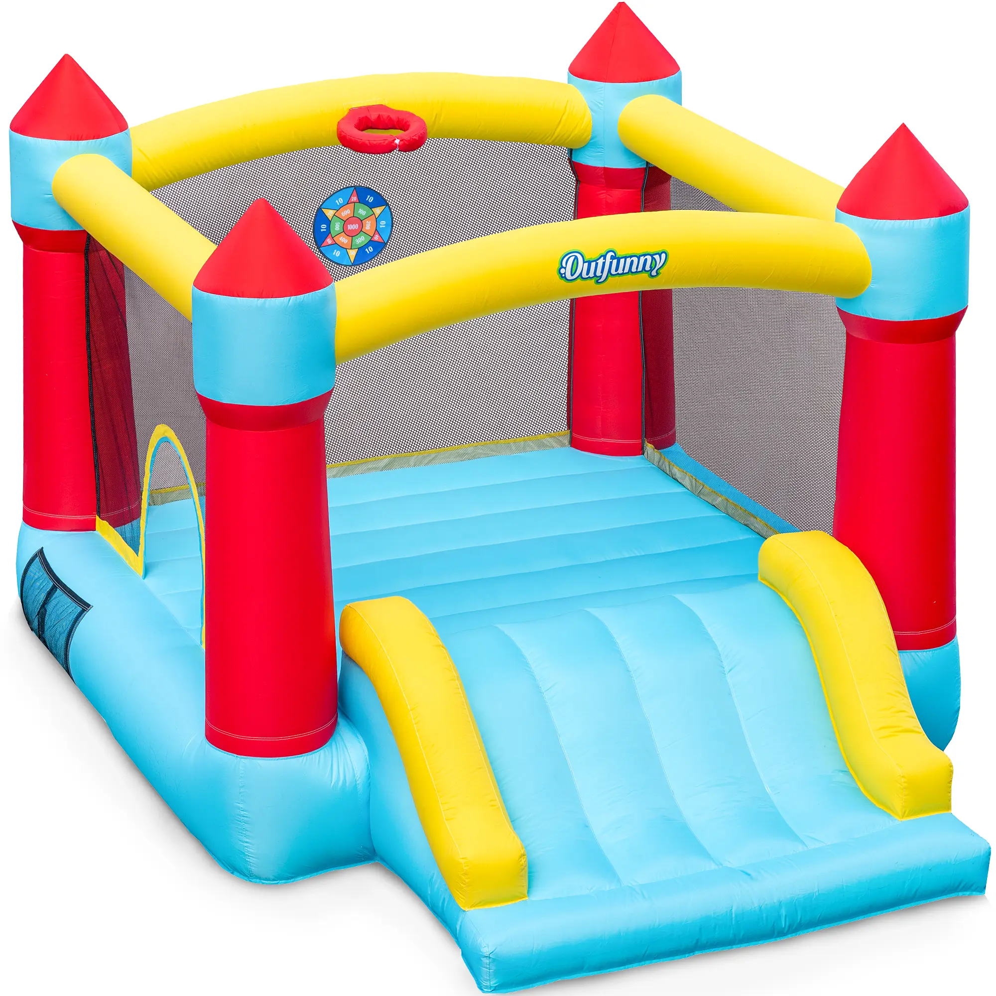 Outfunny Inflatable Bouncy House with Slide, Slide Inflatables & Bouncy Castles for Kids 3-8, 8'x8' Bounce Area, 400 lb Capacity Playground Equipment for Outdoor & Indoor Use, 840D Pvc, Mini Ball + Pump