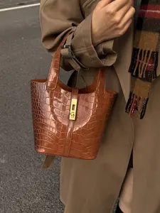 1pc  Women's handbag with solid color crocodile pattern, fashionable, versatile, exquisite, simple and trendy, suitable for white-collar workers to work, commute, go shopping and have dinner. Women's handbag Handbag Light Lightweight Work Bag