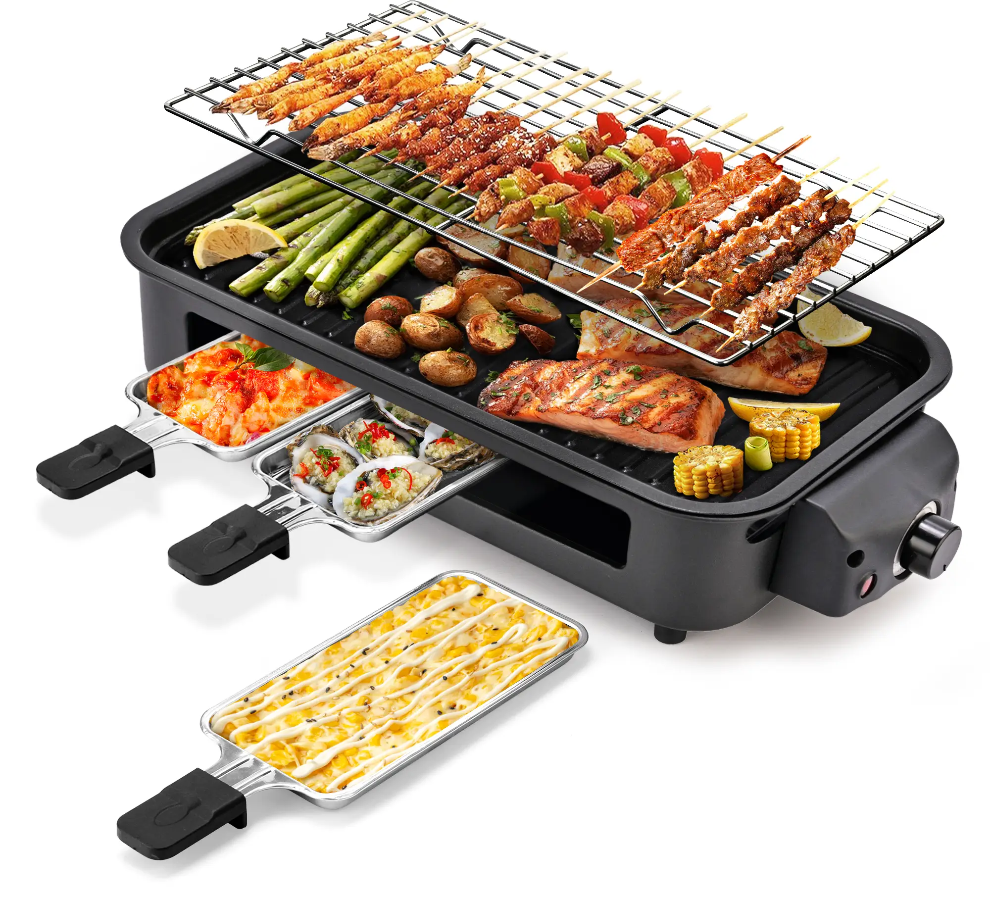 Pukomc 1500W Electric Portable Korean BBQ Grill – Smokeless, non-stick, removable plates & temp control. Compact & mess-free.