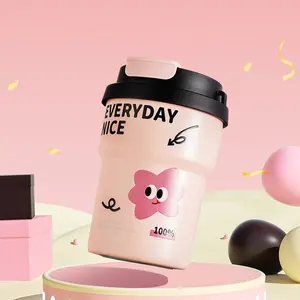 Coffee Insulated Cup, Unisex High-Profile 316 Stainless Steel Inner, Cartoon Portable Straw Water Cup, Reusable Leak-Proof Travel Mug