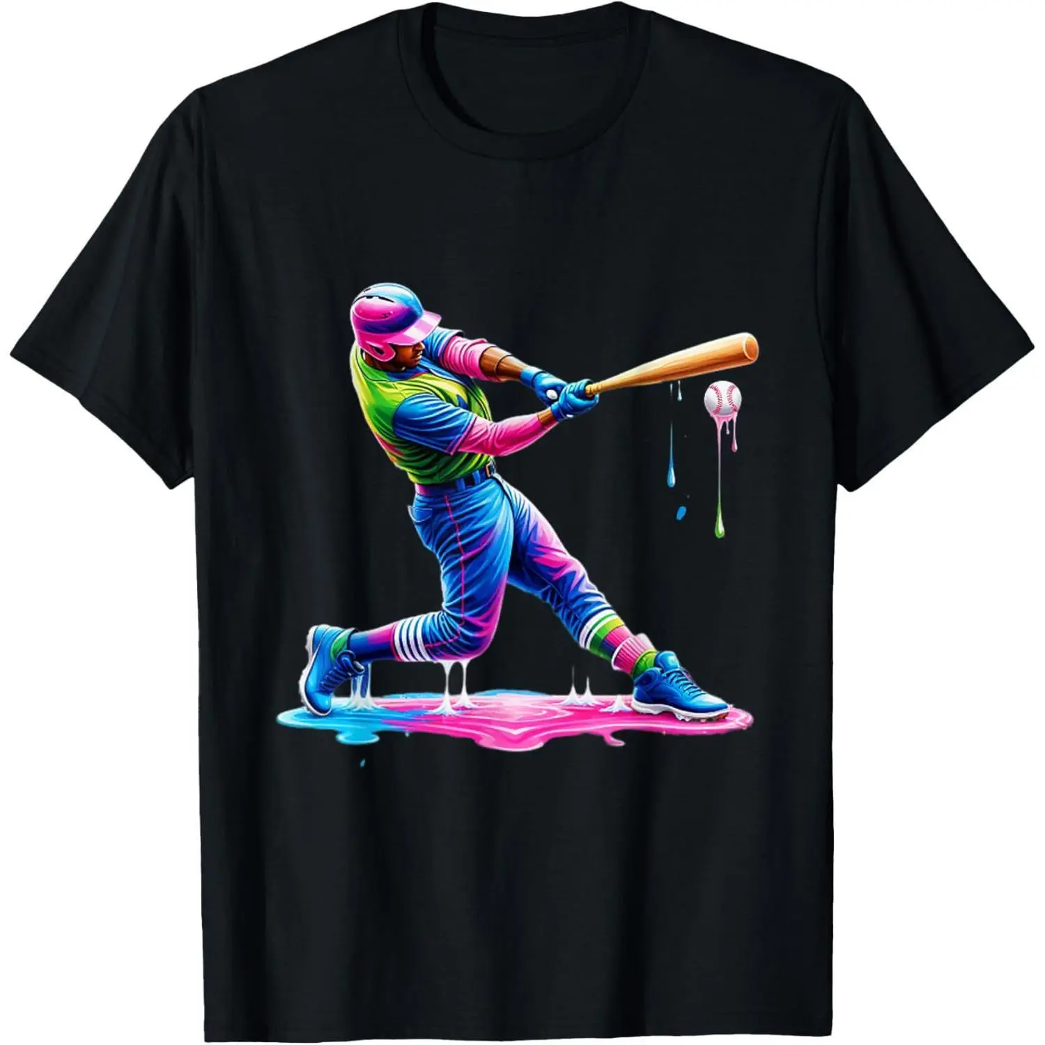 Men's Shortsleeve Tshirt with Baseball Ice Cream Print, Regular Fit Top in Soft Breathable Fabric for Daily Wear & Workouts, Menswear, Round Neck, Fashion Apparel, Ice Cream Theme
