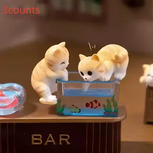 3-Piece Cat & Fish Tank Dolls Set, Miniature Home Decor Accessories, Creative Desktop Model Figurines, Cute Animal Ornaments for Desk Decoration, Cute Collectible Figurines