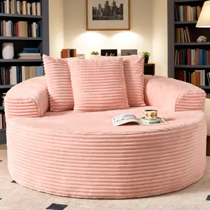 WEAXTY Boneless Circular Couch Round Sofa Chair Plush Corduroy Sponge Sofa Chaise Lounge Oversized Sleeper Round Chairs Bean Bag for Living Room,Lazy Sofa